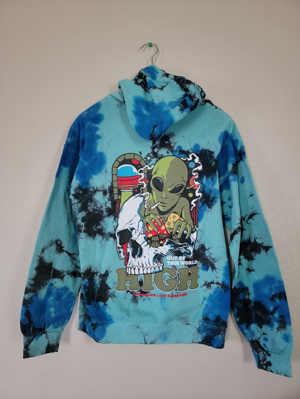 Assholes Lice Forever Tie-Dye Blue Alien Graphic Hoodie